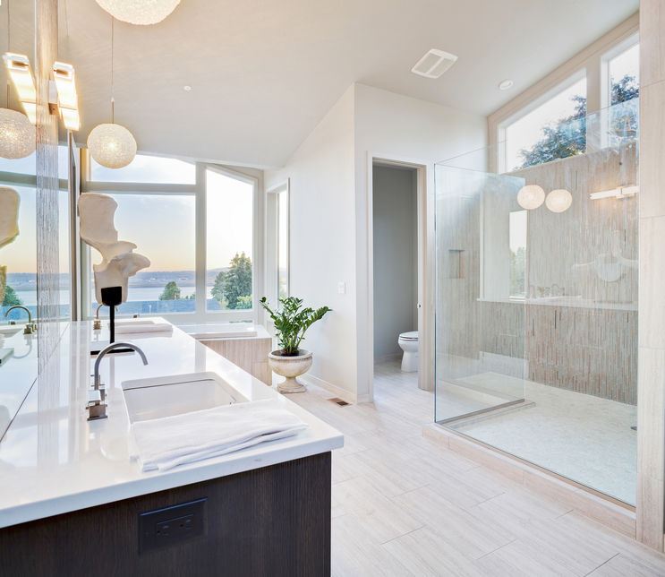 master bathroom in newly constructed luxury home